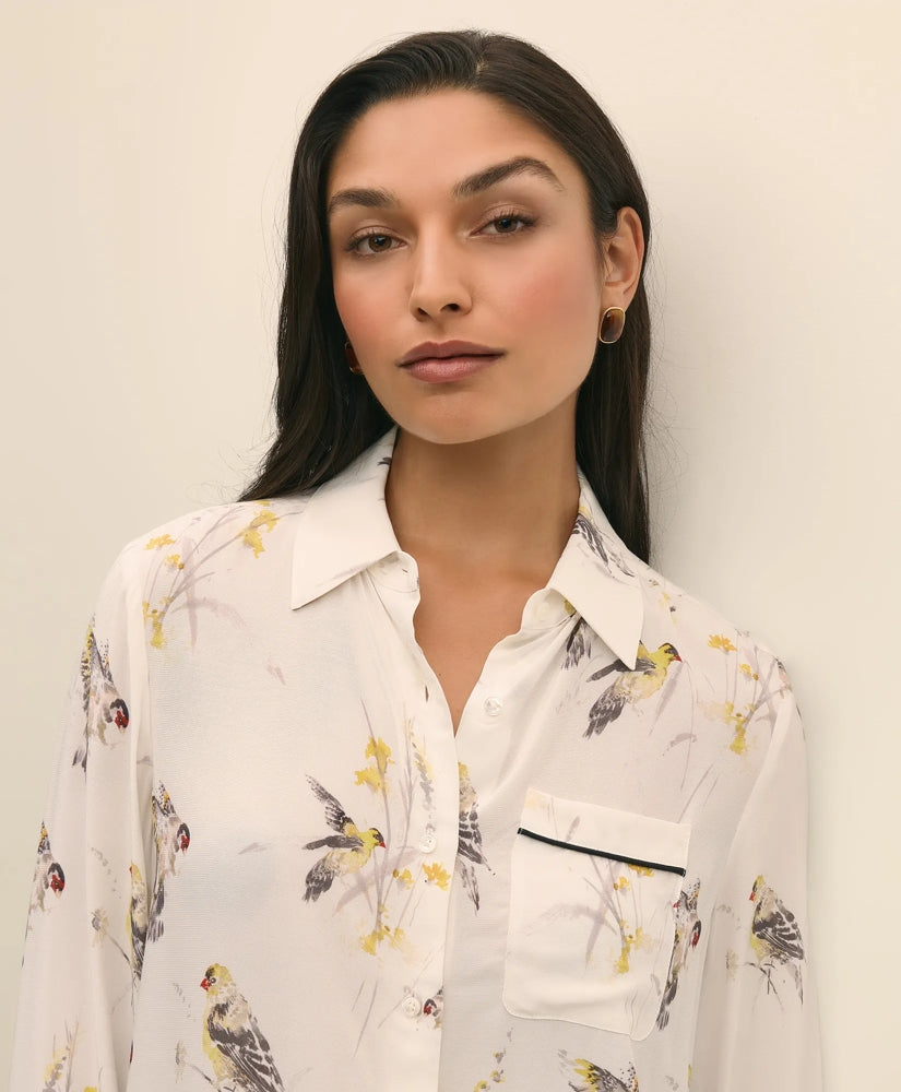 Crepe Tipped Soft Blouse in Bird Print | Brooks Brothers cheap