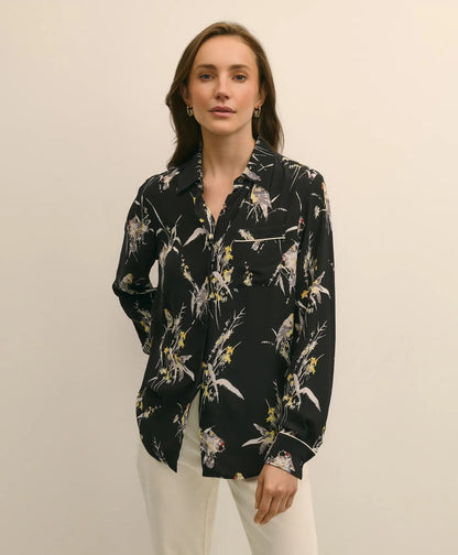 Crepe Viscose Relaxed Bird-Print Blouse | Brooks Brothers on sale
