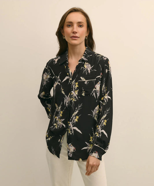 Crepe Viscose Relaxed Bird-Print Blouse | Brooks Brothers on sale
