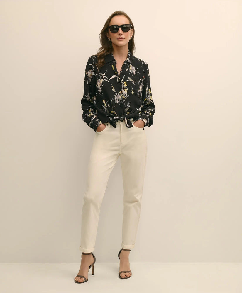 Crepe Viscose Relaxed Bird-Print Blouse | Brooks Brothers on sale