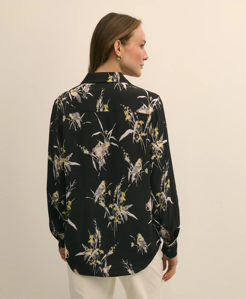 Crepe Viscose Relaxed Bird-Print Blouse | Brooks Brothers on sale
