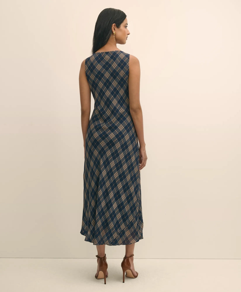 Crinkle Chiffon Plaid Maxi Dress | Brooks Brothers for sale