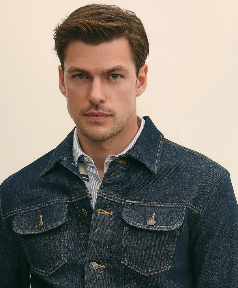 Dark Rinse Denim Trucker Jacket | Brooks Brothers online shop