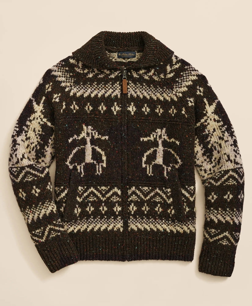 Donegal Wool Emblem Chunky Zip Cardigan | Brooks Brothers cheap