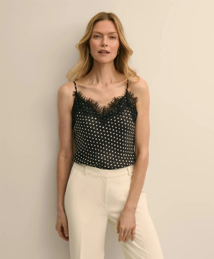 Dot-Print Lace-Trim Cami in Silk Charmeuse | Brooks Brothers online shop