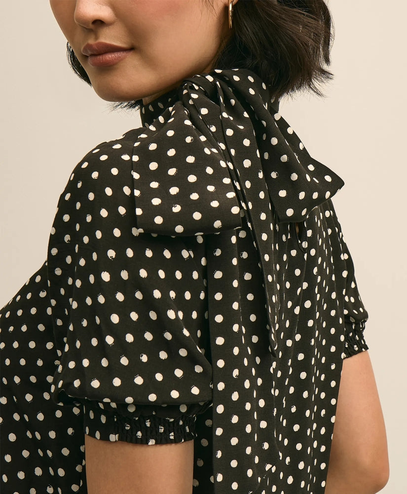 Dot-Print Tie-Neck Blouse | Brooks Brothers online shop