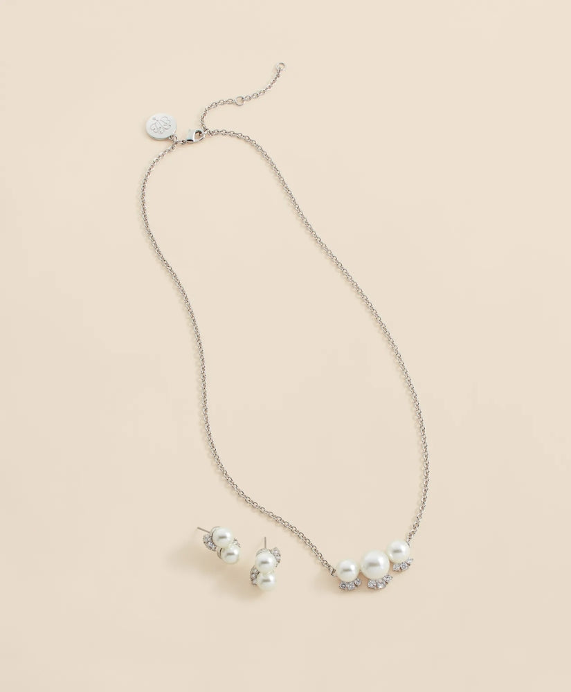 Faux Pearl Cubic-Zirconia Cluster Necklace and Earrings Set | Brooks Brothers online