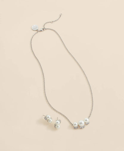 Faux Pearl Cubic-Zirconia Cluster Necklace and Earrings Set | Brooks Brothers online