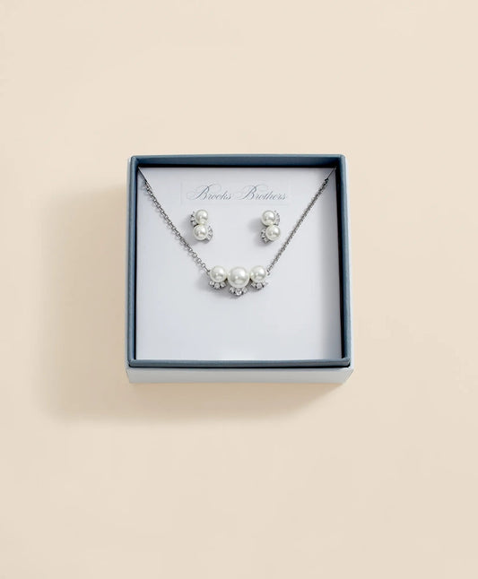 Faux Pearl Cubic-Zirconia Cluster Necklace and Earrings Set | Brooks Brothers online