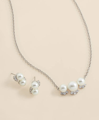 Faux Pearl Cubic-Zirconia Cluster Necklace and Earrings Set | Brooks Brothers online