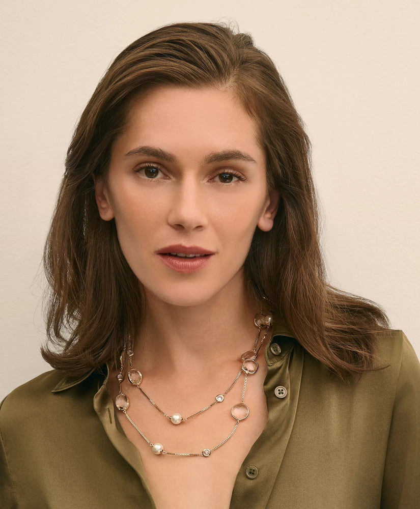 Faux Pearl, Faceted Glass and Cubic Zirconia Long Necklace | Brooks Brothers on sale