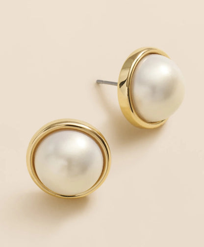 Faux-Pearl Gold-Plated Smooth Bezel Stud Earrings | Brooks Brothers cheap