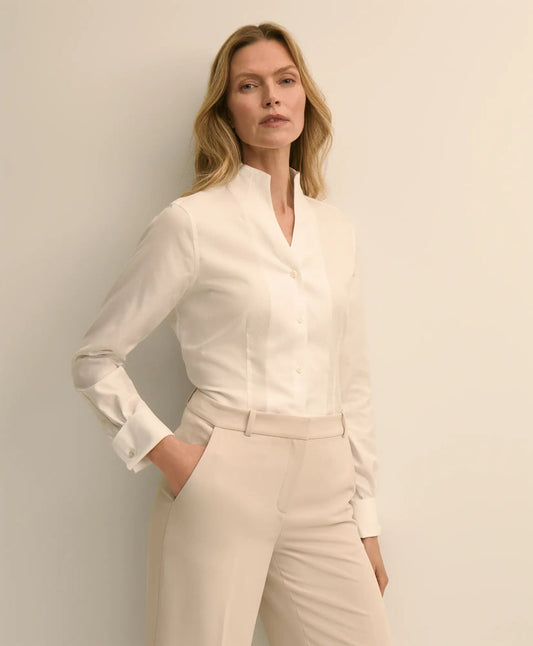 Fitted Funnel Neck Shirt in Non-Iron Royal Oxford Cotton | Brooks Brothers sale