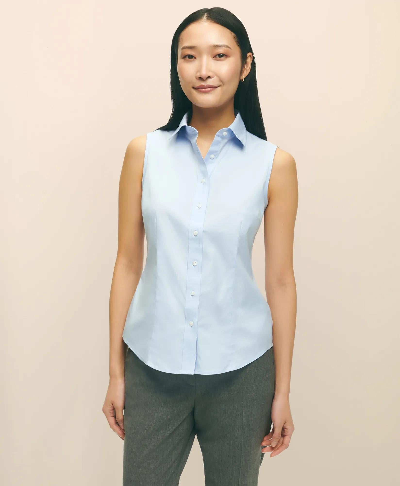 Fitted Non-Iron Stretch Supima® Cotton Sleeveless Dress Shirt | Brooks Brothers online shop