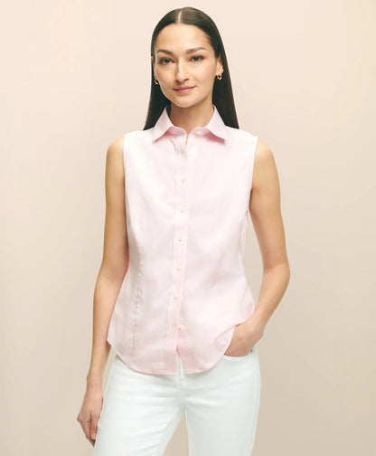 Fitted Non-Iron Stretch Supima® Cotton Sleeveless Dress Shirt | Brooks Brothers online shop - US 9348