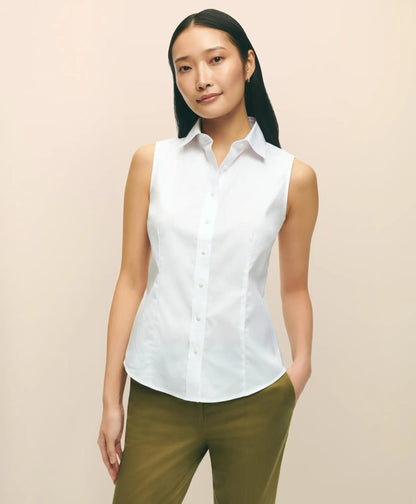 Fitted Non-Iron Stretch Supima® Cotton Sleeveless Dress Shirt | Brooks Brothers online shop - US 9348