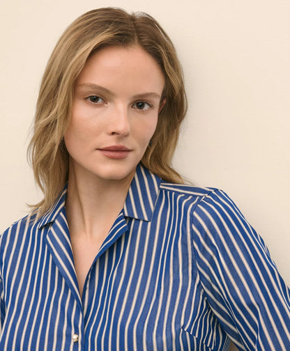 Fitted Supima® Cotton Striped Dress Shirt with Faux Pearl Button Detail | Brooks Brothers on sale