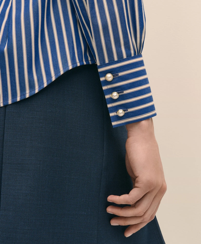 Fitted Supima® Cotton Striped Dress Shirt with Faux Pearl Button Detail | Brooks Brothers on sale