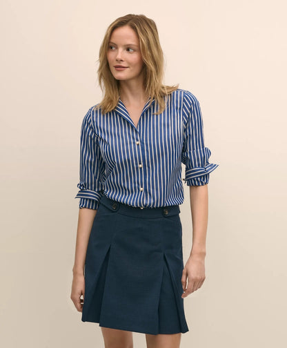 Fitted Supima® Cotton Striped Dress Shirt with Faux Pearl Button Detail | Brooks Brothers on sale