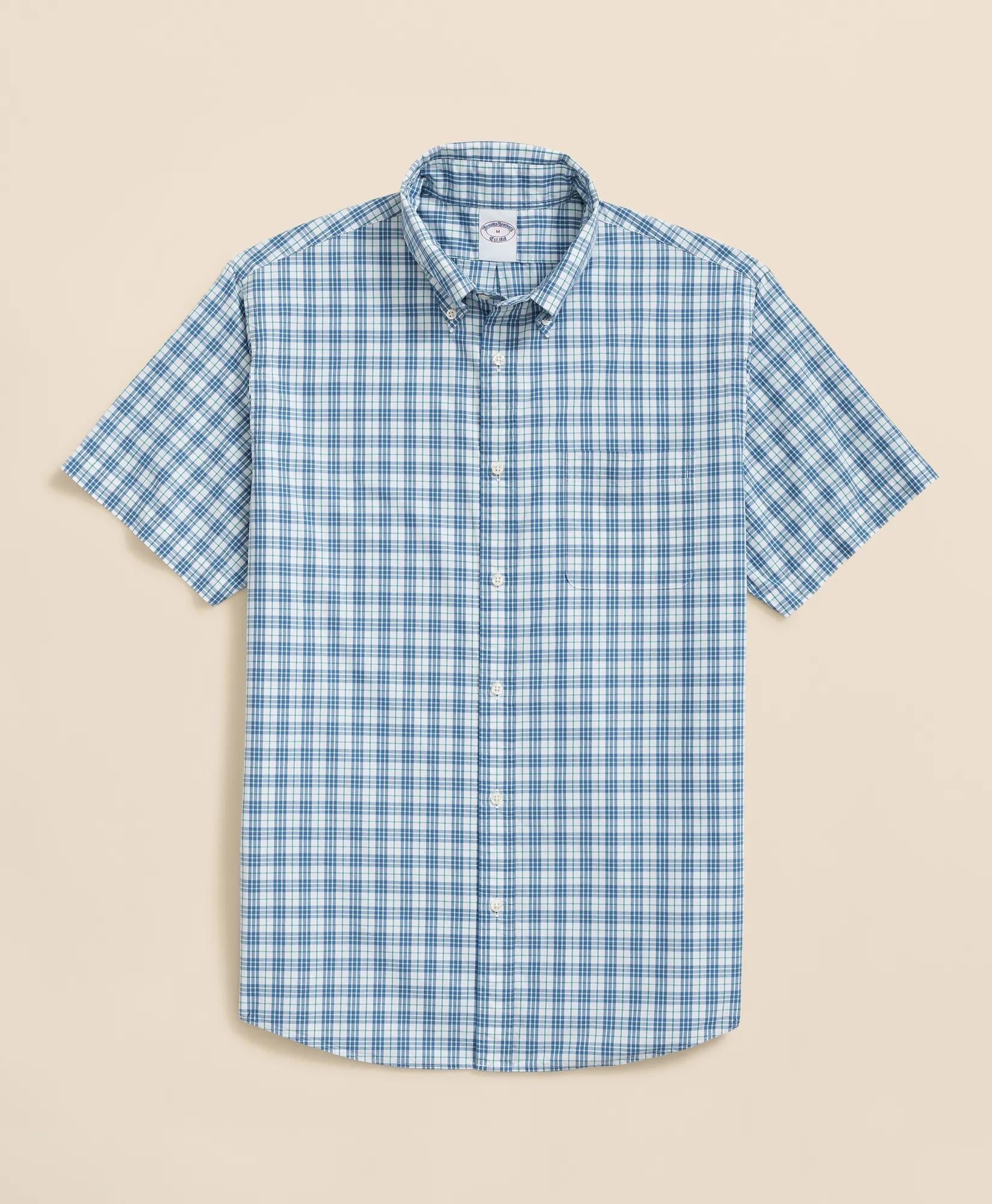Friday Shirt, Poplin Short-Sleeve Grid Checks | Brooks Brothers online shop