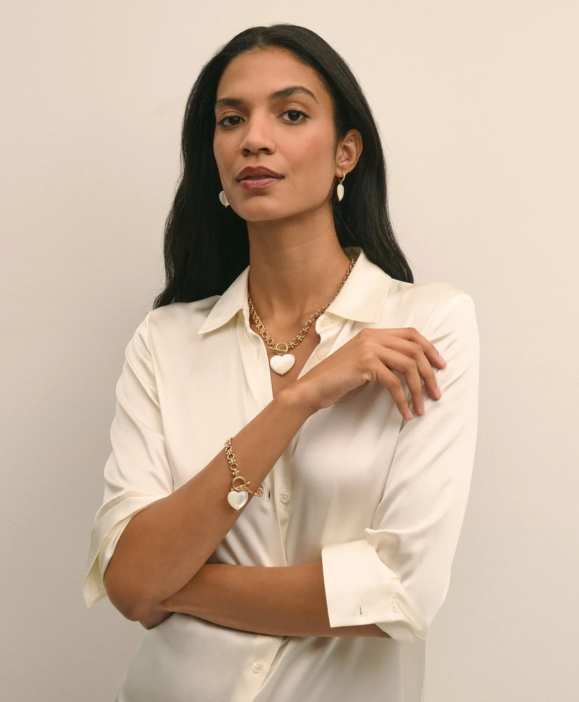 Gold-Toned Mother-of-Pearl Heart Bracelet | Brooks Brothers discount