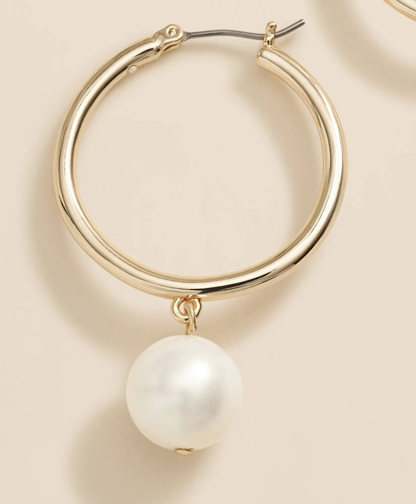 Gold-Tone Faux-Pearl Drop Hoop Earrings | Brooks Brothers on sale