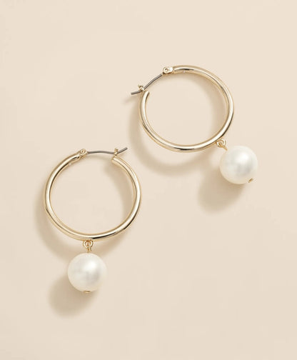 Gold-Tone Faux-Pearl Drop Hoop Earrings | Brooks Brothers on sale