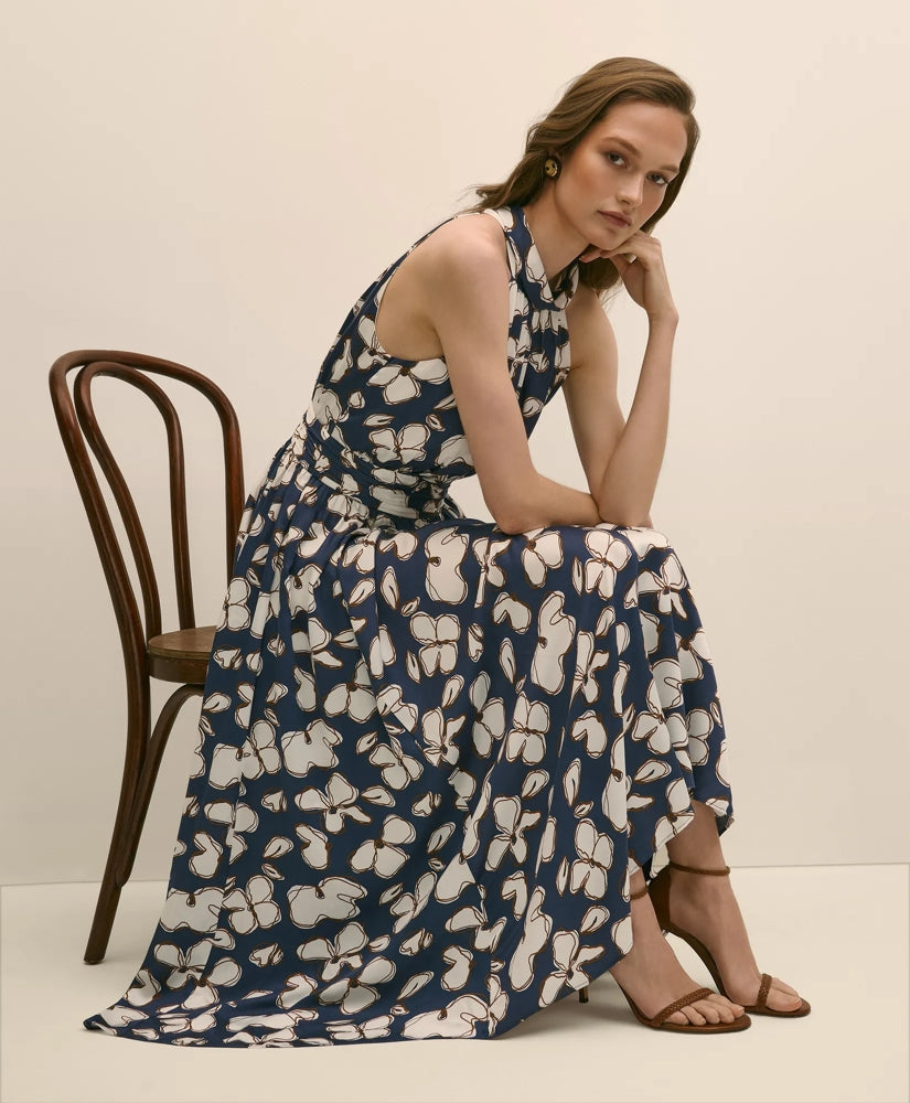 Halter Dress in Abstract Floral Print | Brooks Brothers discount