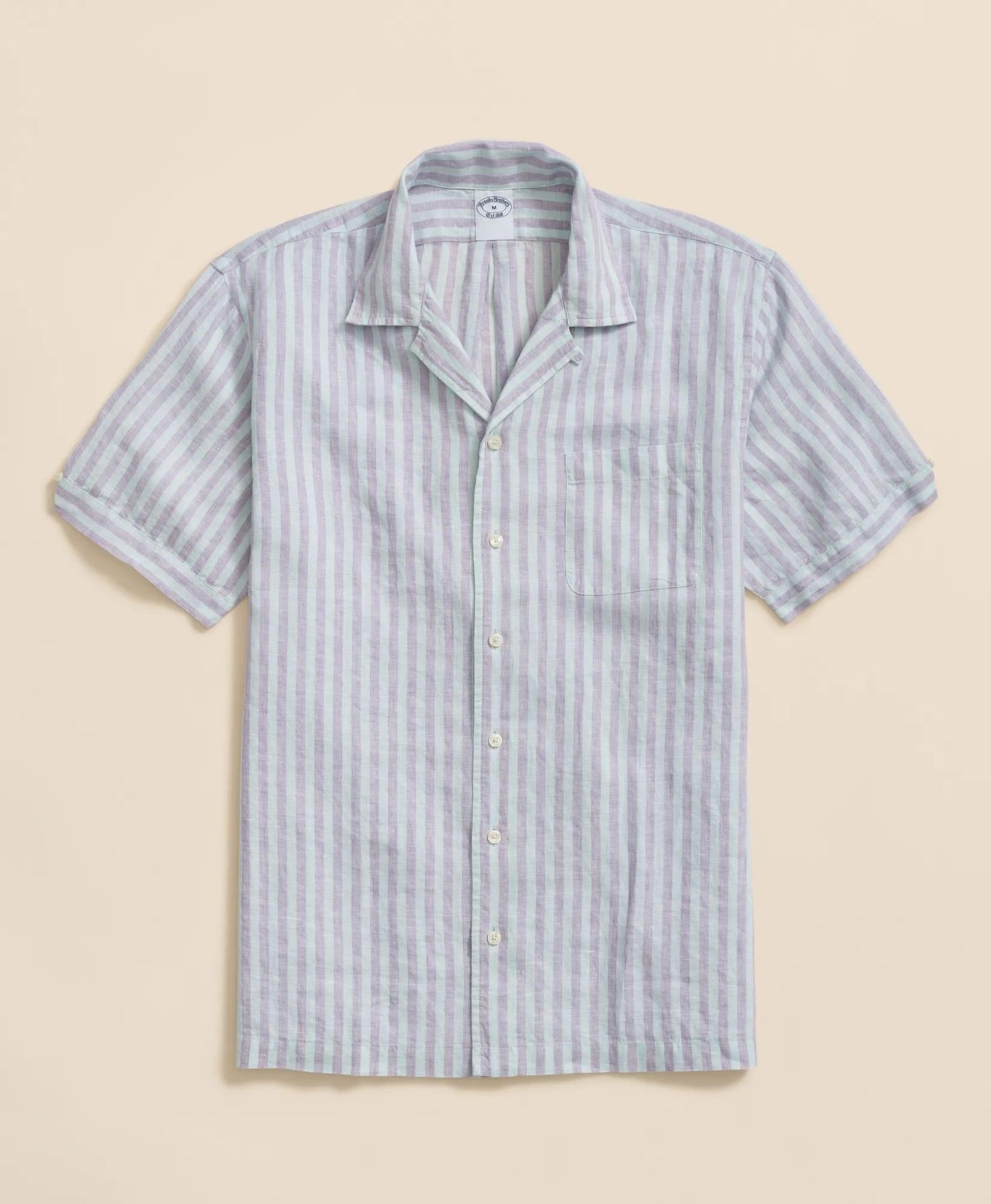 Irish Linen Camp Collar, Striped Short-Sleeve Shirt | Brooks Brothers sale
