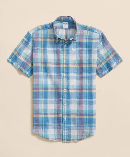 Irish Linen Polo Button Down Collar, Checked Short-Sleeve Shirt | Brooks Brothers discount