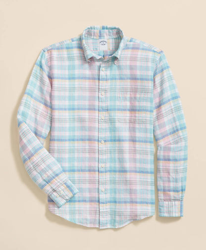 Irish Linen Polo Button Down Collar, Multi Plaid Shirt | Brooks Brothers for sale