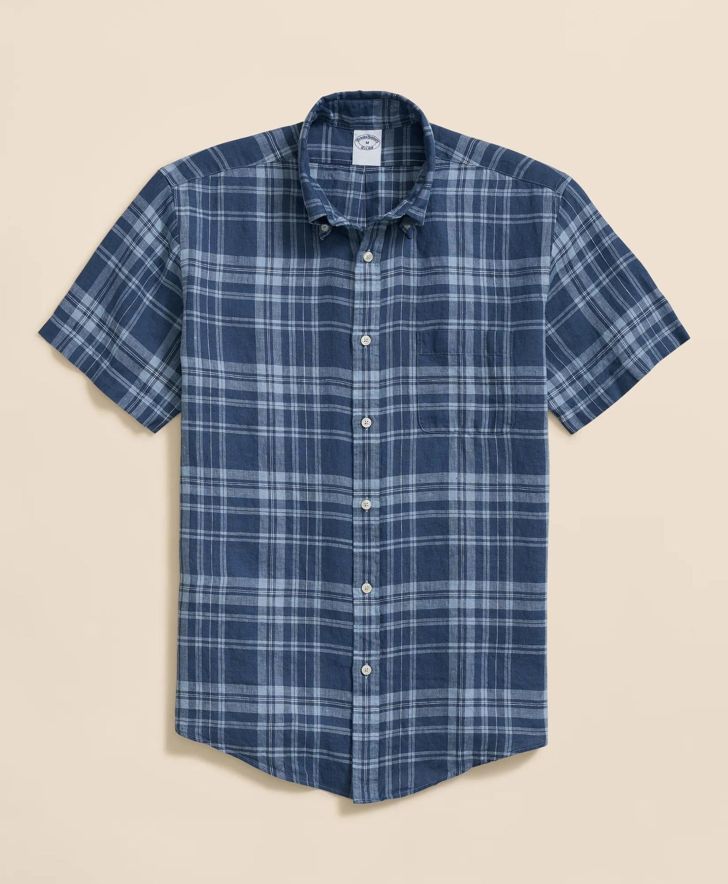 Irish Linen Polo Button Down Collar, Plaid Short-Sleeve Shirt | Brooks Brothers online shop