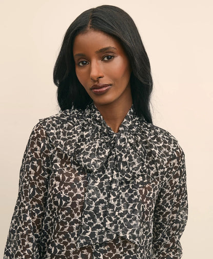 Leaf-Print Jacquard Bow-Neck Blouse | Brooks Brothers for sale