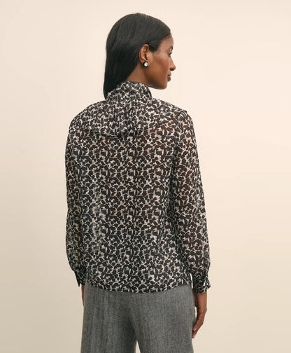 Leaf-Print Jacquard Bow-Neck Blouse | Brooks Brothers for sale