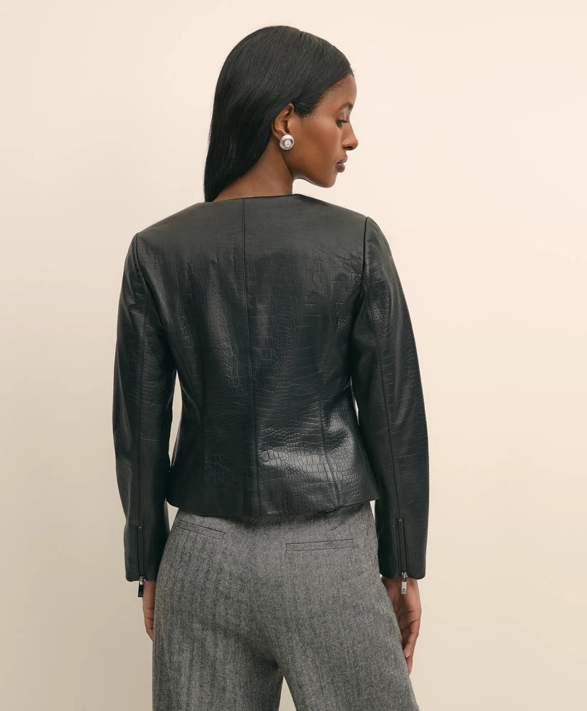 Leather Croc-Embossed Jacket | Brooks Brothers online