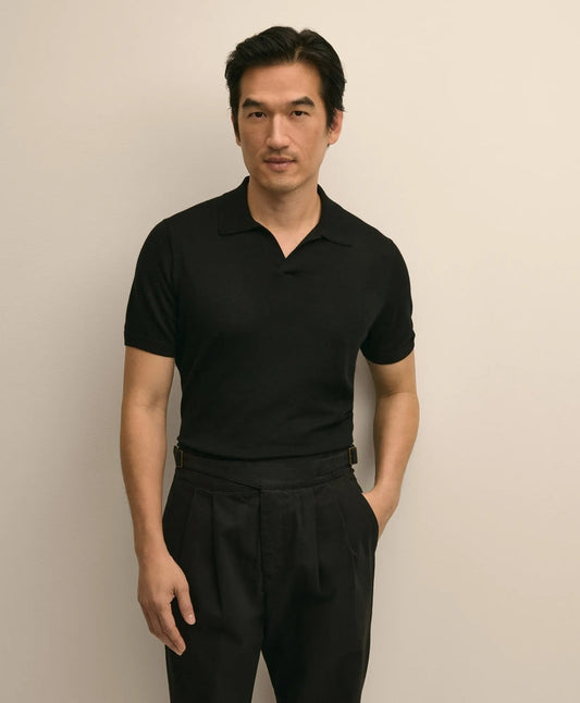 Lightweight Luxe All-Season Sweater, Johnny Collar | Brooks Brothers online shop