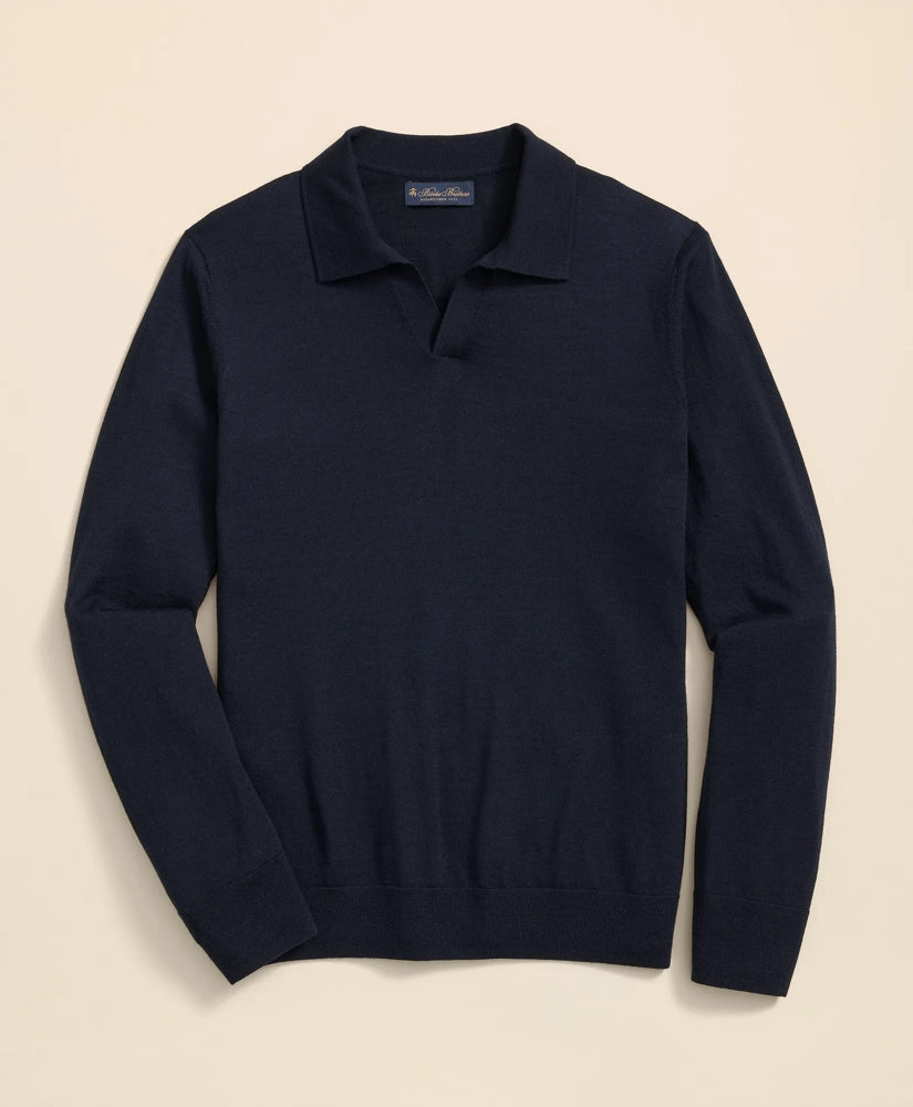 Lightweight Luxe All-Season Sweater, Johnny Collar | Brooks Brothers online - US 3647