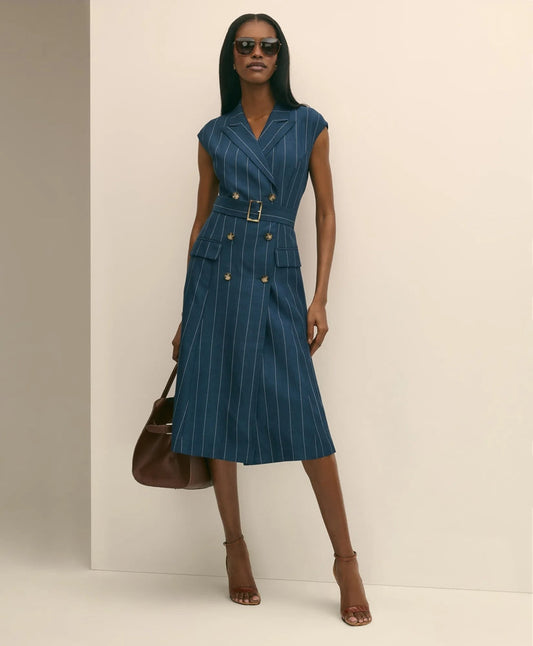 Lyocell-Blend Pinstripe Trench Dress | Brooks Brothers online