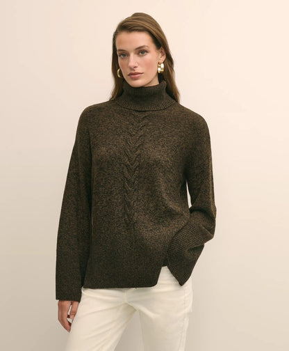 Merino Wool Blend Marled Cable-Knit Turtleneck Sweater | Brooks Brothers online shop - US 4345
