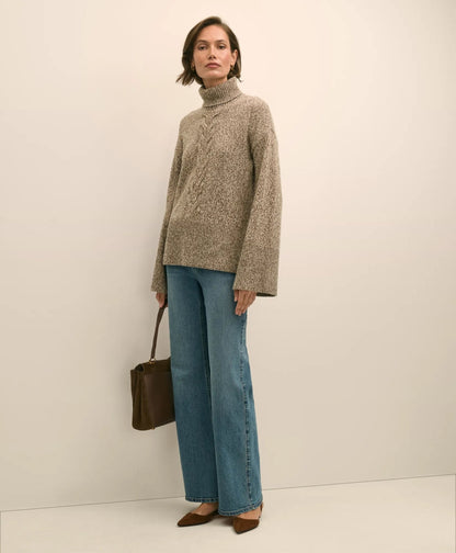 Merino Wool Blend Marled Cable-Knit Turtleneck Sweater | Brooks Brothers online shop