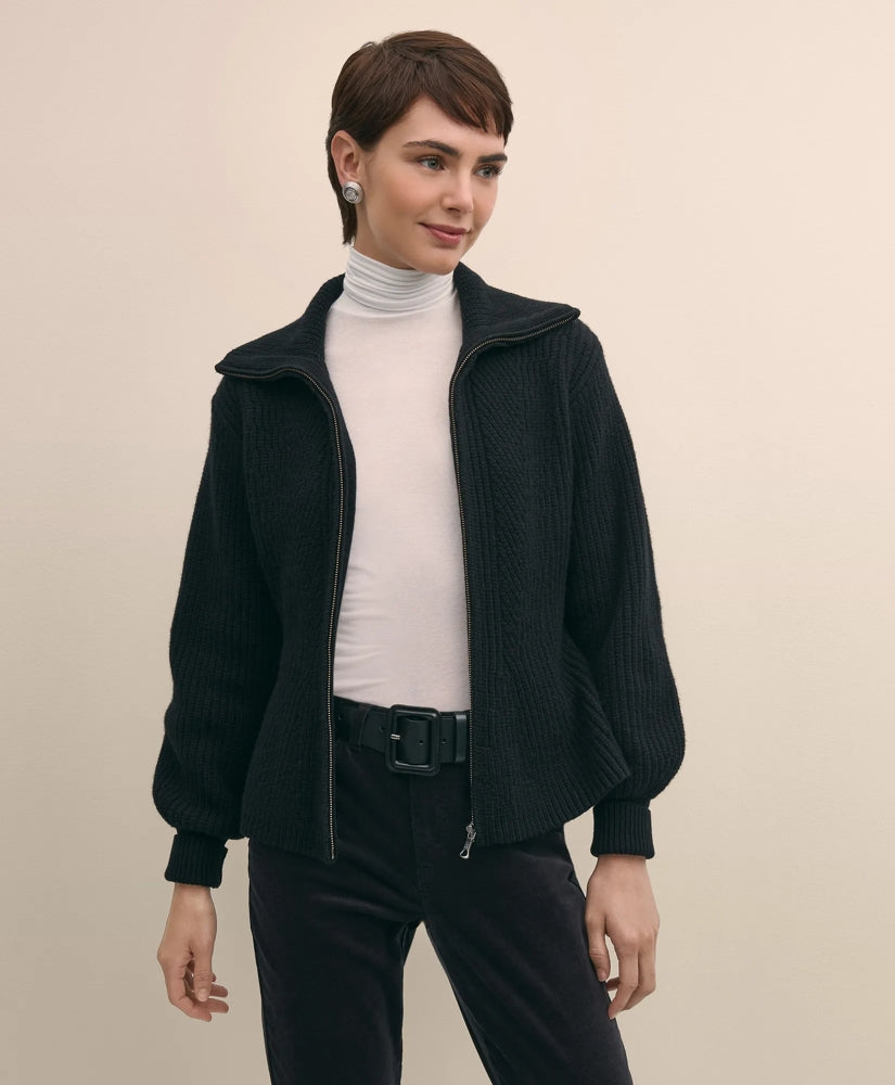Merino Wool Blend Peplum Zip Cardigan | Brooks Brothers sale