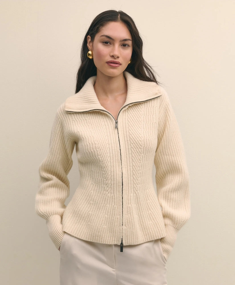 Merino Wool Blend Peplum Zip Cardigan | Brooks Brothers sale - US 4608