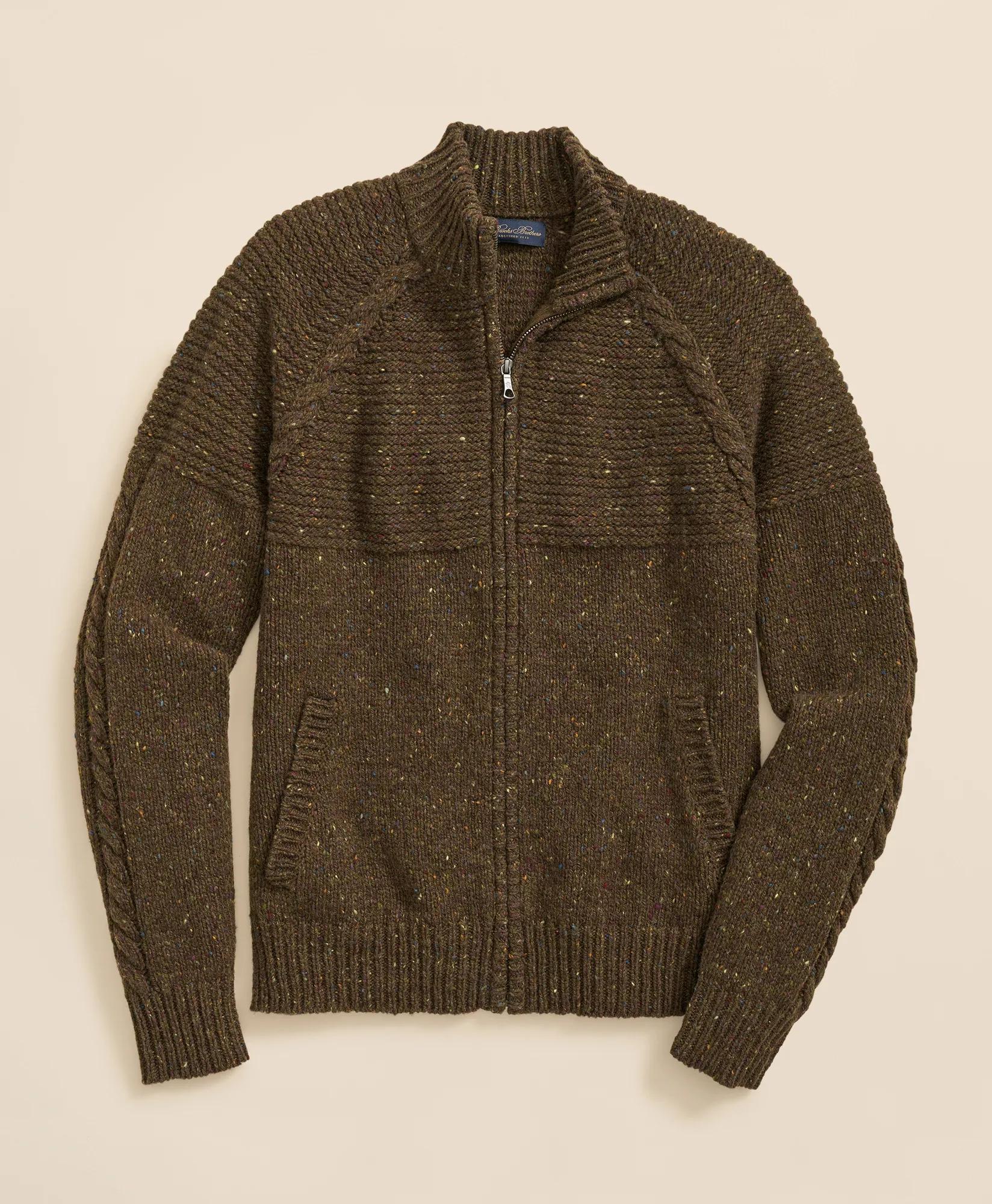 Merino Wool Donegal Zip Cardigan | Brooks Brothers online shop