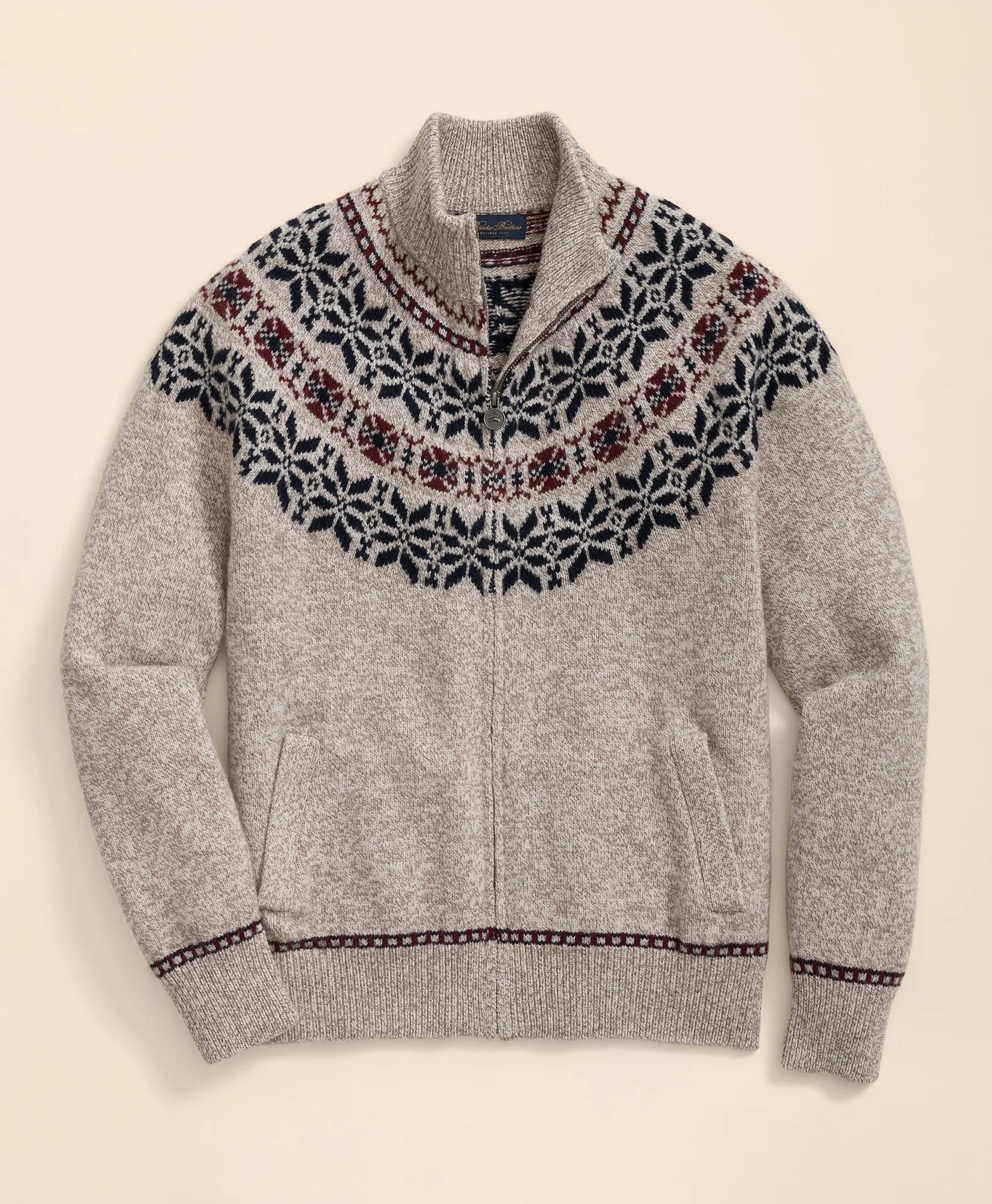 Merino Wool Fair Isle Zip Cardigan | Brooks Brothers for sale
