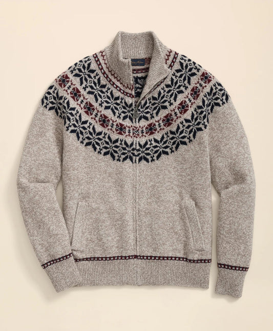 Merino Wool Fair Isle Zip Cardigan | Brooks Brothers for sale