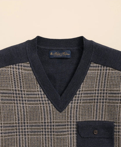 Merino Wool Glen Plaid Contrast Sweater | Brooks Brothers online shop