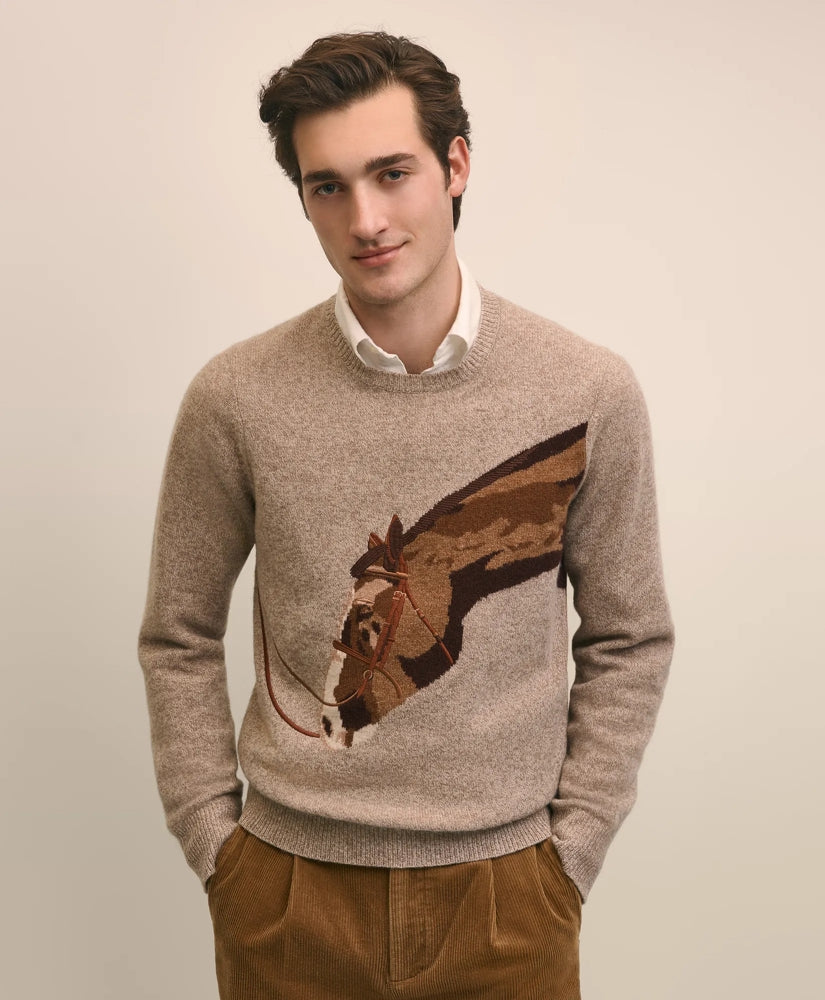 Merino Wool Intarsia Horse Motif Sweater | Brooks Brothers for sale
