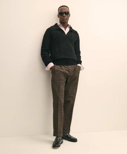 Merino Wool Johnny Collar Aran Sweater | Brooks Brothers discount