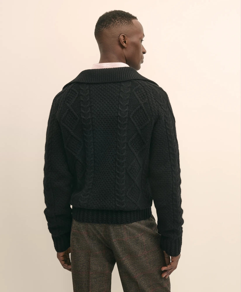 Merino Wool Johnny Collar Aran Sweater | Brooks Brothers discount