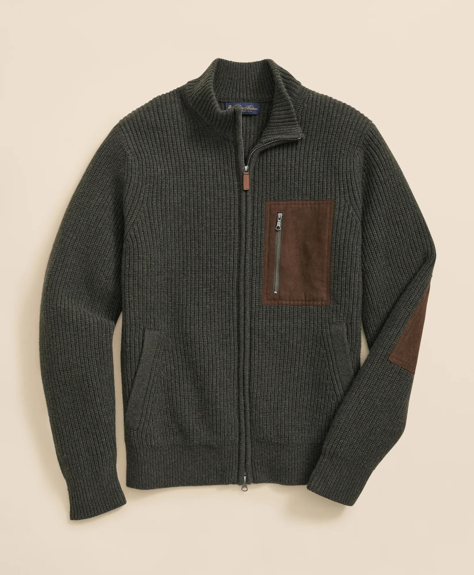 Merino Wool Military Full-Zip Sweater | Brooks Brothers discount